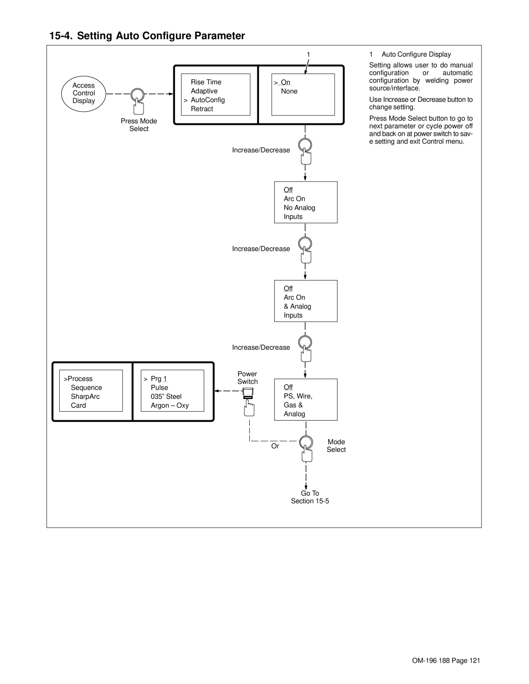 Miller Electric Welder operating instructions Setting Auto Configure Parameter 