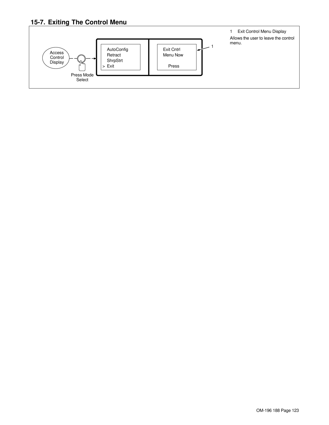 Miller Electric Welder operating instructions Exiting The Control Menu 