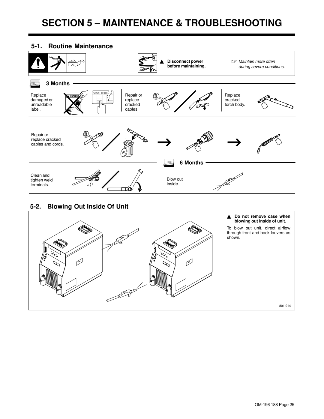 Miller Electric Welder Maintenance & Troubleshooting, Routine Maintenance, Blowing Out Inside Of Unit, Months 