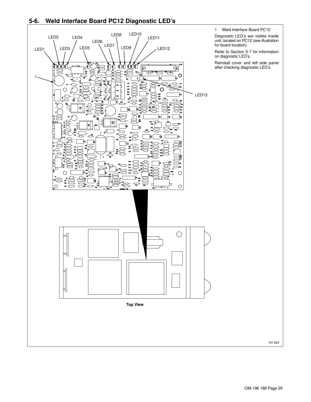 Miller Electric Welder operating instructions Weld Interface Board PC12 Diagnostic LED’s 