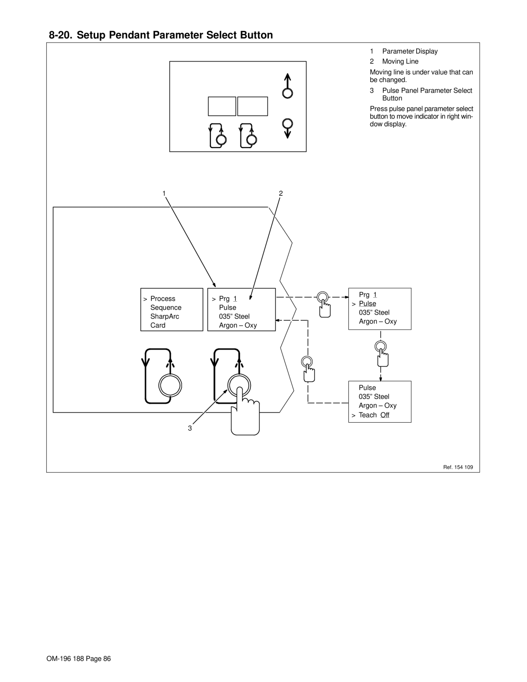 Miller Electric Welder operating instructions Setup Pendant Parameter Select Button 