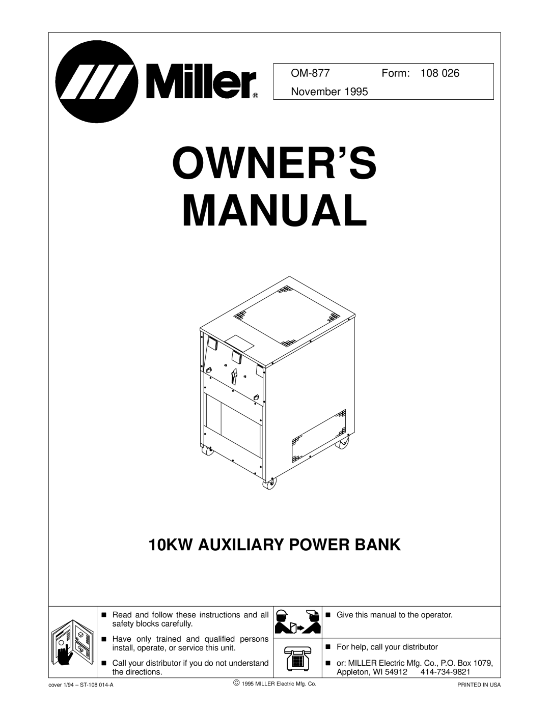 Miller Electric wire feeder owner manual OWNER’S Manual 