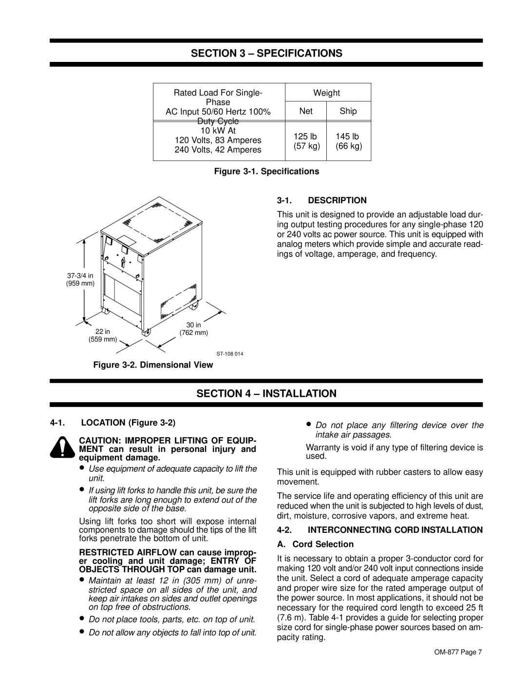 Miller Electric wire feeder owner manual Specifications, Installation, Description 