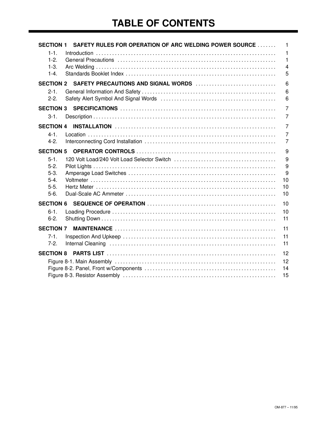 Miller Electric wire feeder owner manual Table of Contents 