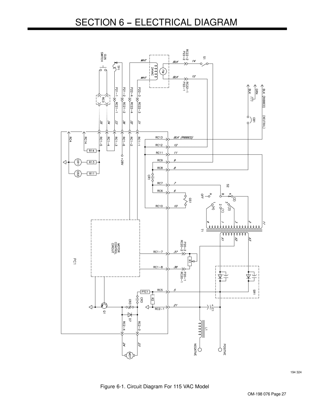 Miller Electric XLT 135, XLT 165, XLT 165, XLT 135 warranty Electrical Diagram, Circuit Diagram For 115 VAC Model 