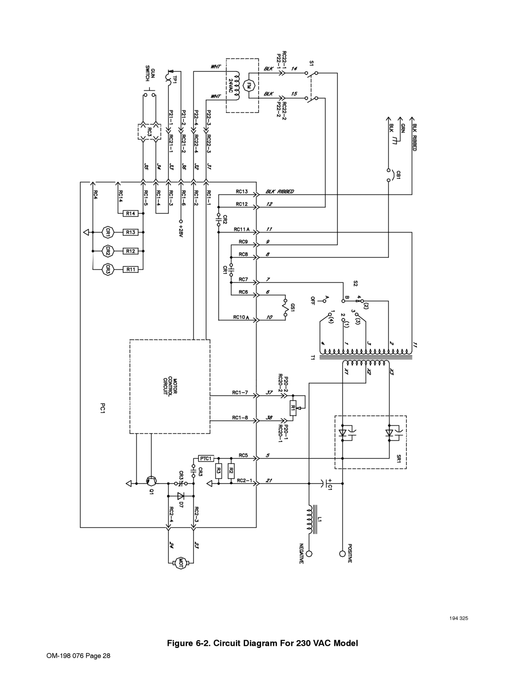 Miller Electric XLT 165, XLT 135, XLT 135, XLT 165 warranty Circuit Diagram For 230 VAC Model 