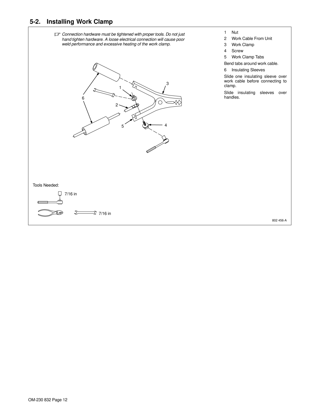 Miller Electric XLT 185 warranty Installing Work Clamp 