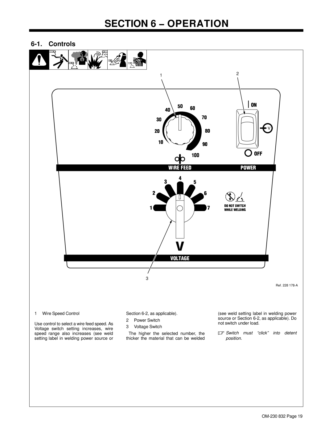 Miller Electric XLT 185 warranty Operation, Controls, Wire Speed Control 