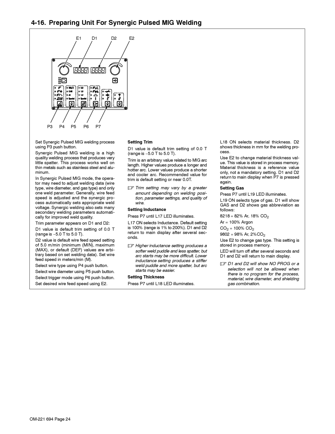 Miller Electric XMC 4000 manual Preparing Unit For Synergic Pulsed MIG Welding, Higher inductance setting produces a 