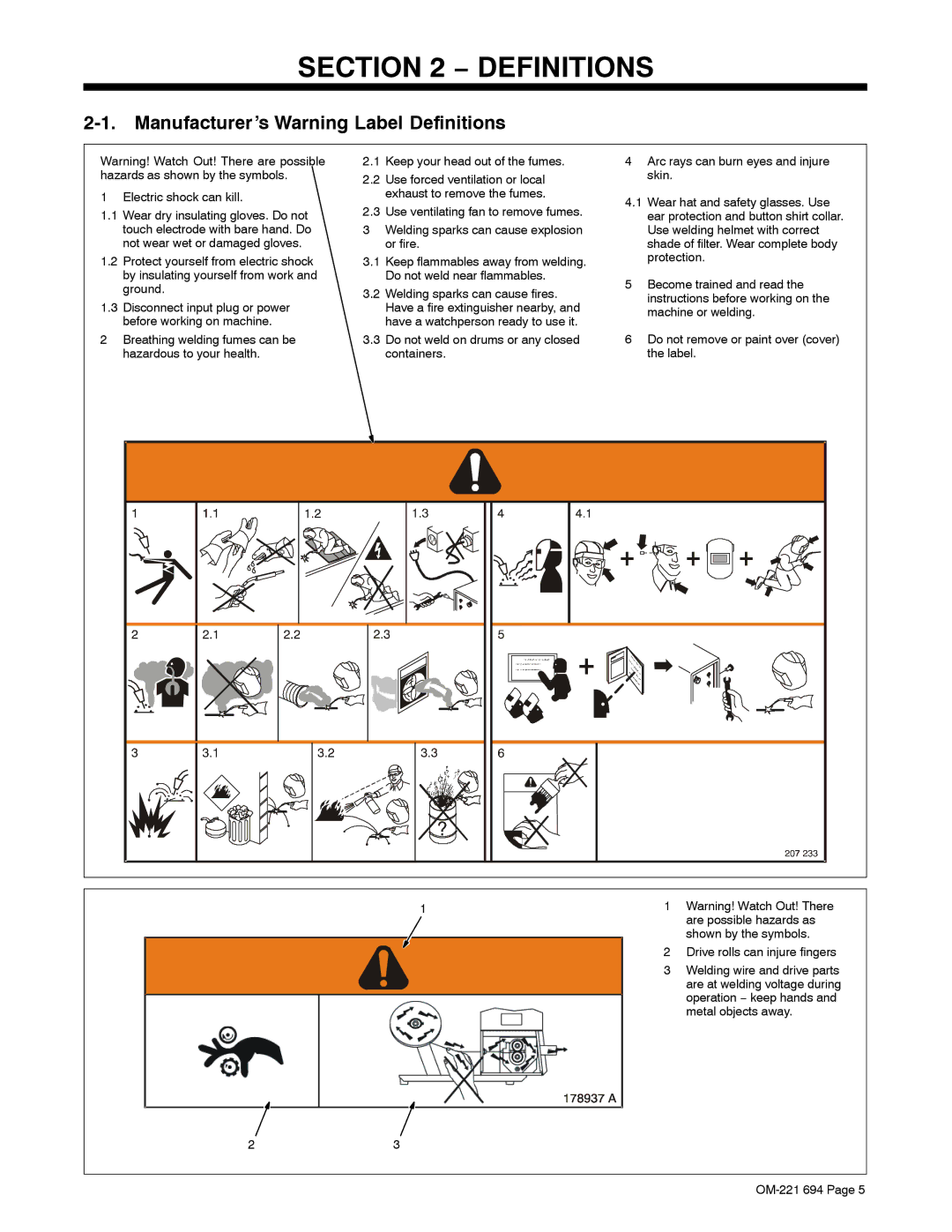 Miller Electric XMC 4000 manual Manufacturer’s Warning Label Definitions 