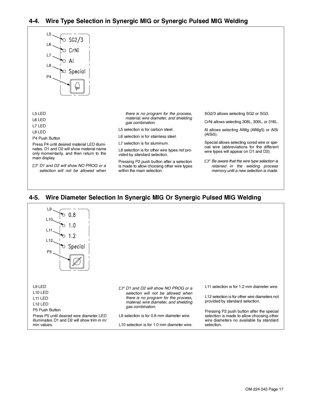 Miller Electric XMS 4000 manual Be aware that the wire type selection is 