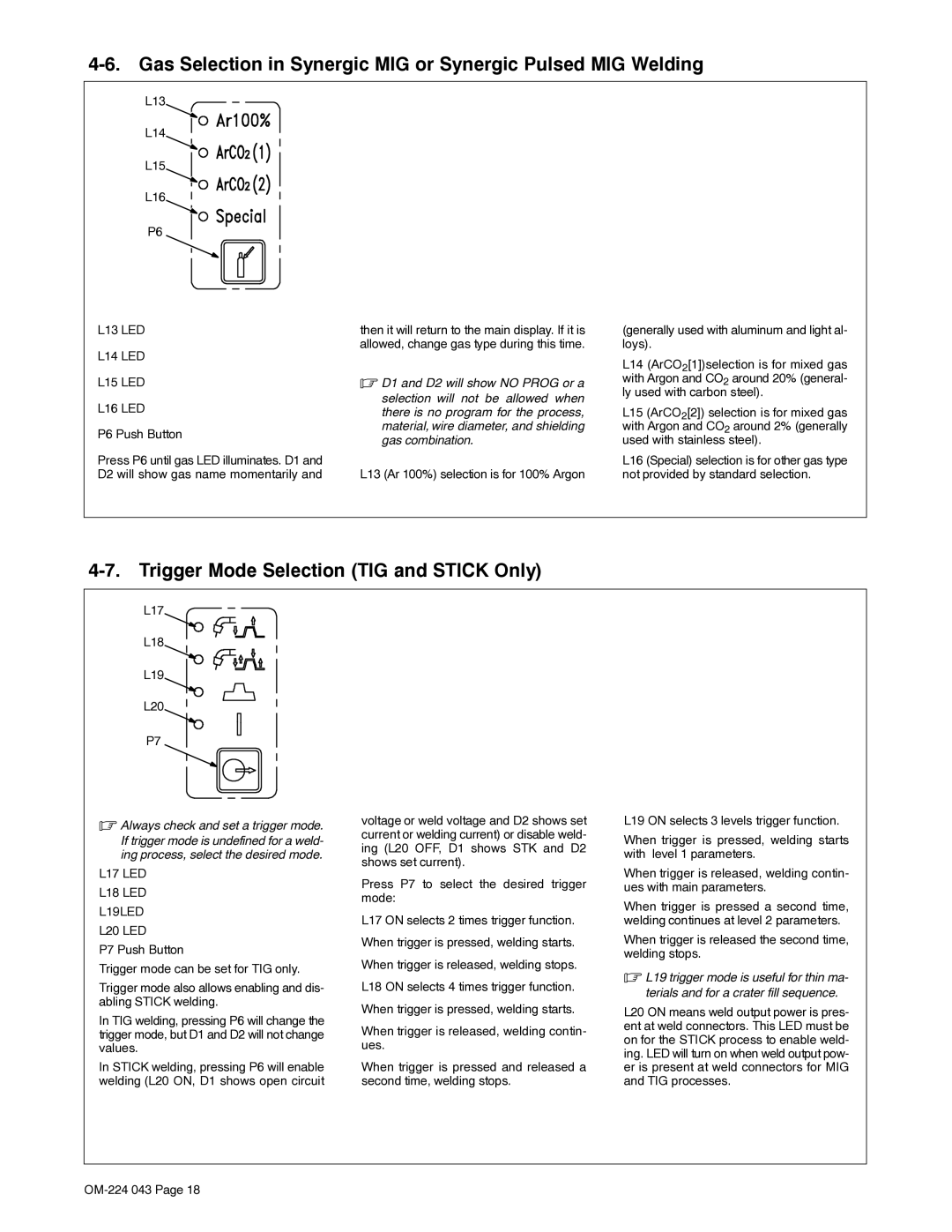 Miller Electric XMS 4000 manual Gas Selection in Synergic MIG or Synergic Pulsed MIG Welding 