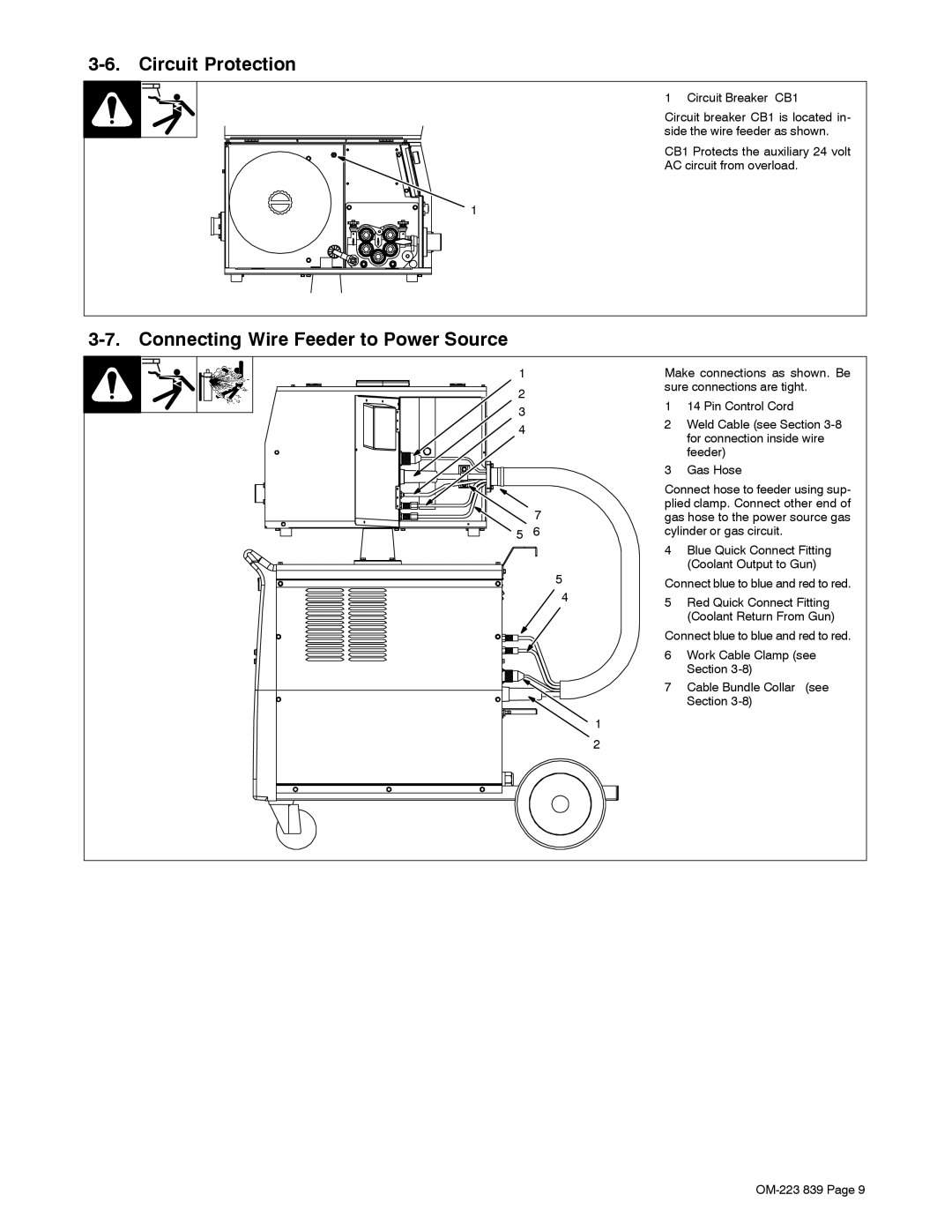 Miller Electric XMS 44 owner manual Circuit Protection, Connecting Wire Feeder to Power Source 