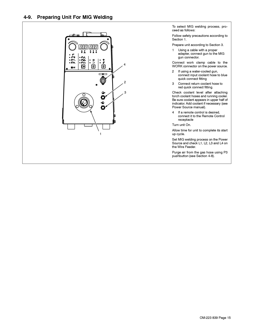 Miller Electric XMS 44 owner manual Preparing Unit For MIG Welding 