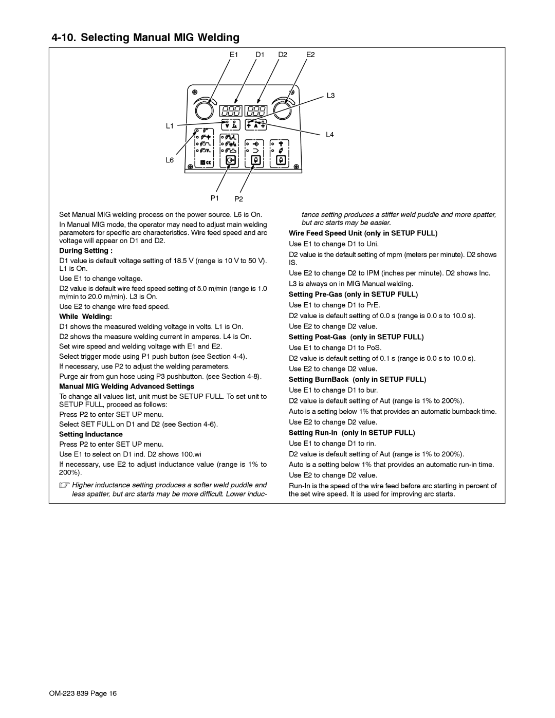 Miller Electric XMS 44 owner manual Selecting Manual MIG Welding 