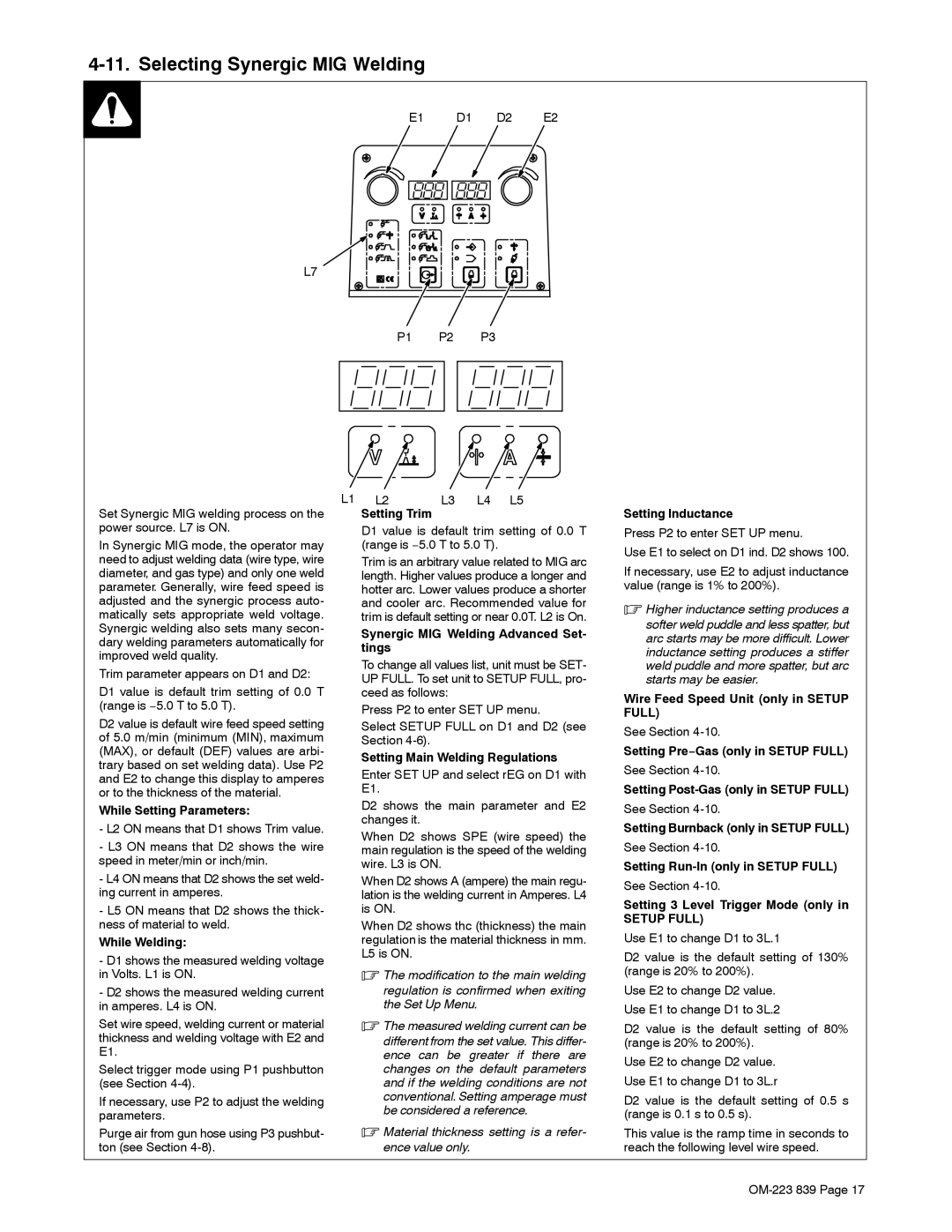 Miller Electric XMS 44 owner manual Selecting Synergic MIG Welding 