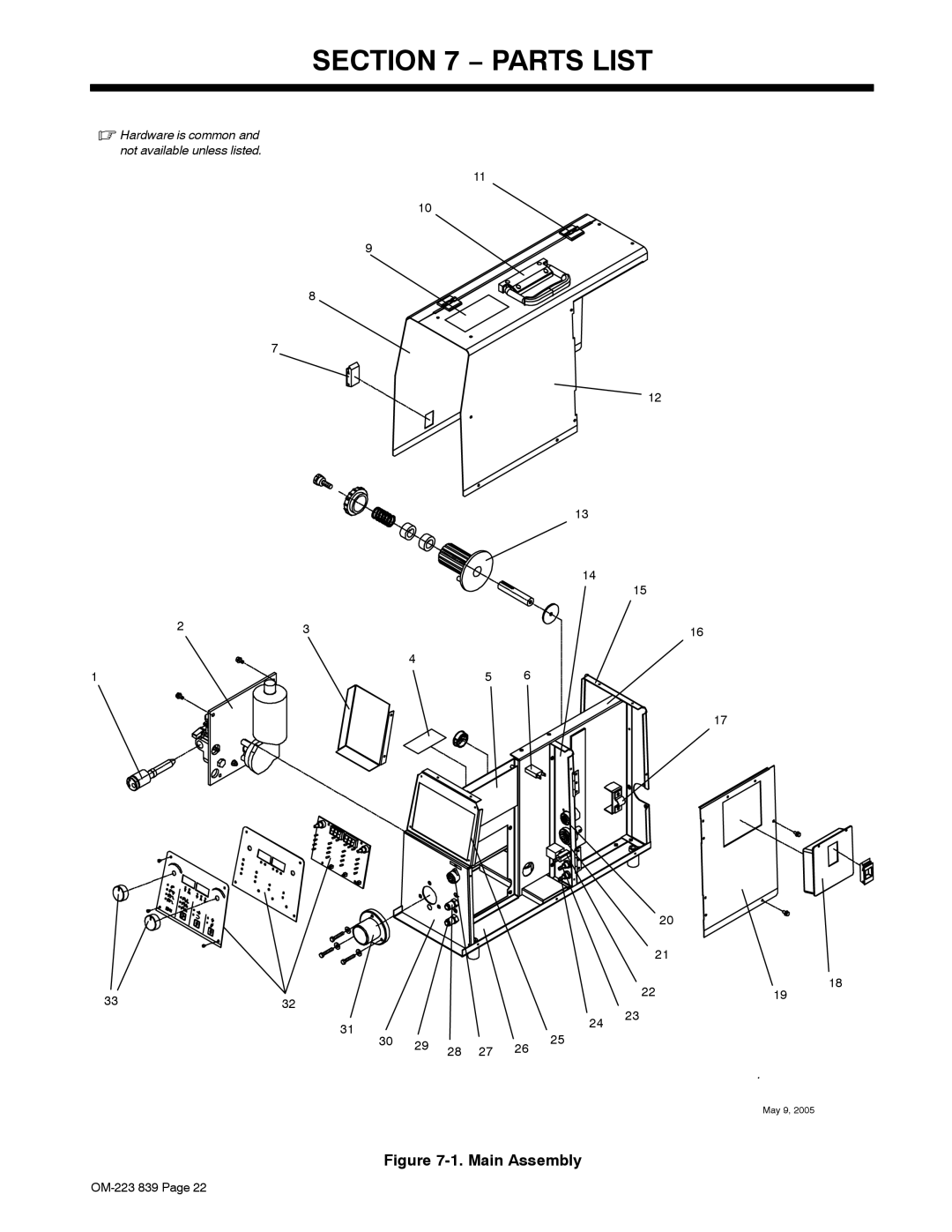 Miller Electric XMS 44 owner manual Parts List, Main Assembly 