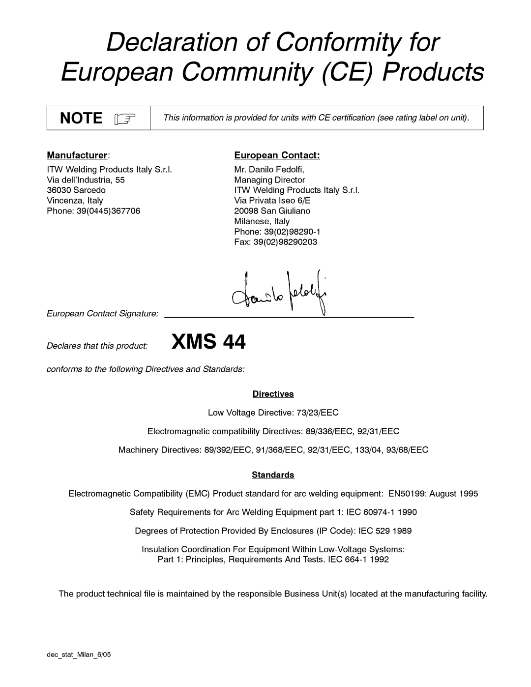 Miller Electric XMS 44 owner manual Directives, Standards 