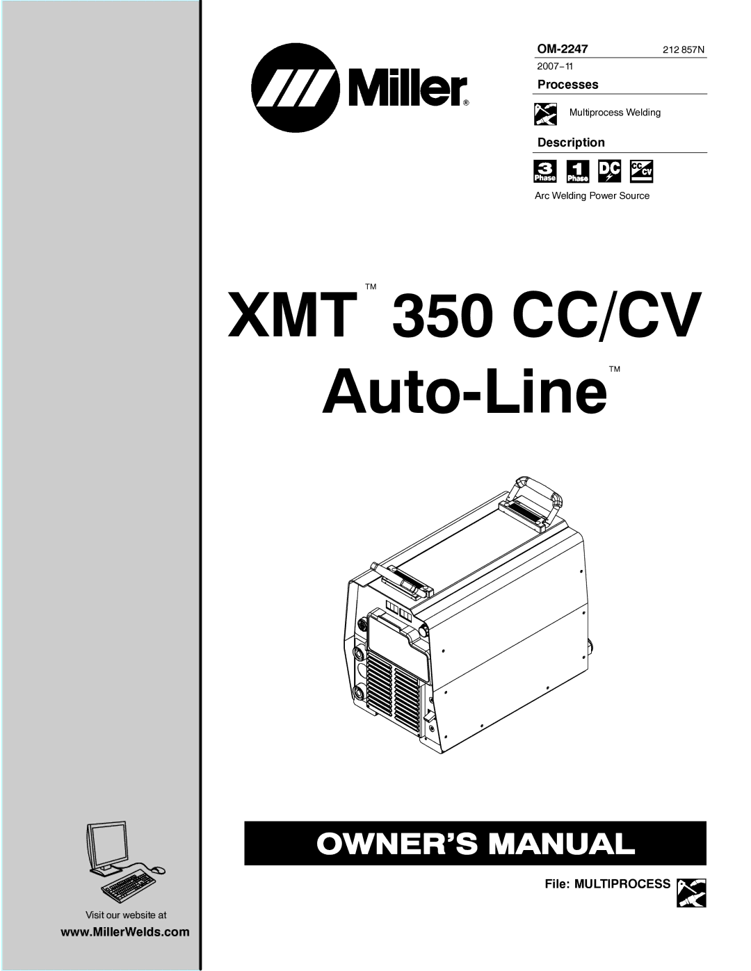 Miller Electric XMT 350 CC/CV manual OM-2247212 857N, Processes, Description, File Multiprocess 