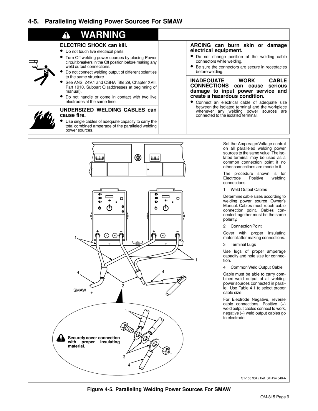 Miller Electric XMT 4-Rack manual Paralleling Welding Power Sources For Smaw, Undersized Welding Cables can, Cause fire 