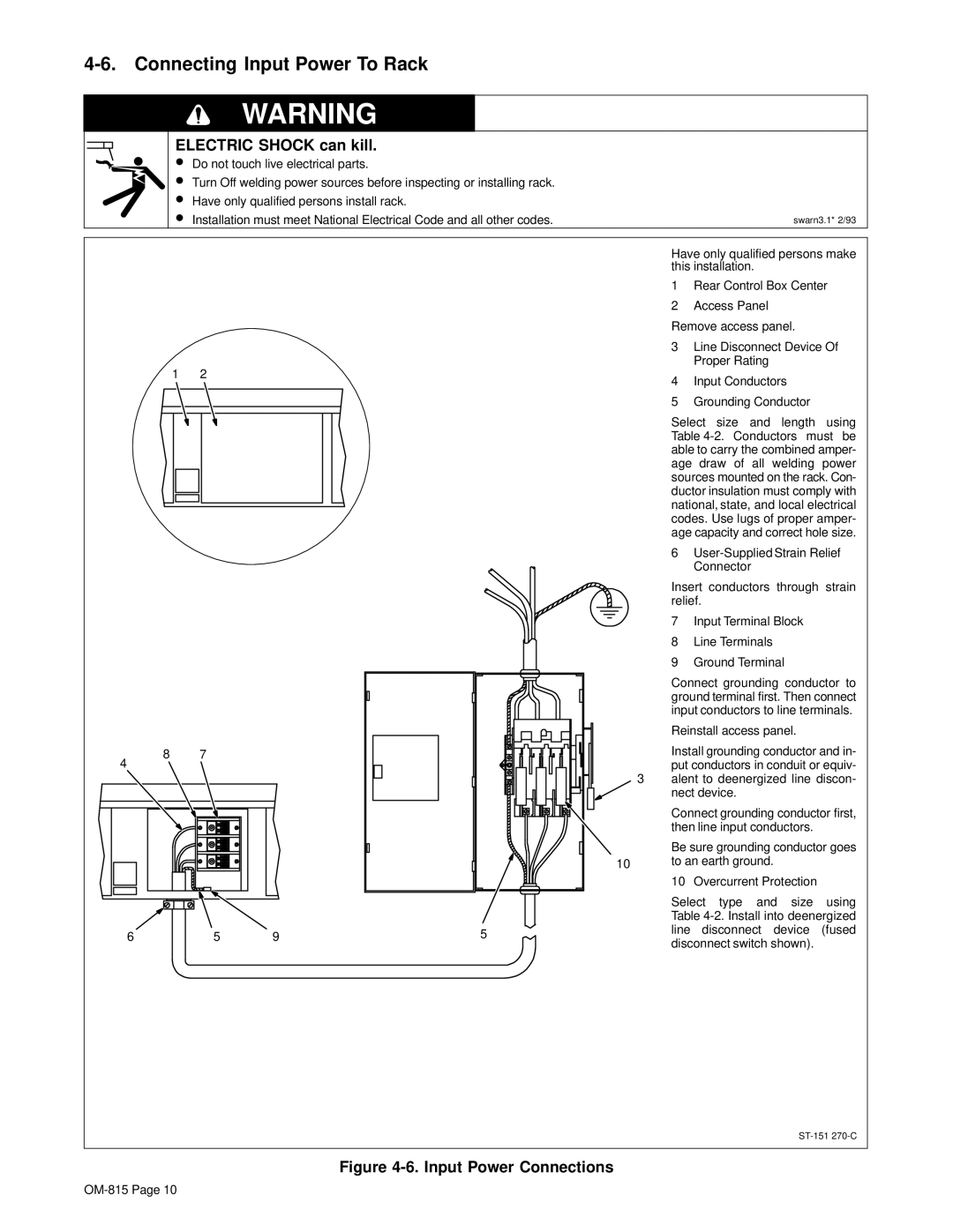 Miller Electric XMT 4-Rack manual Connecting Input Power To Rack, Input Power Connections 