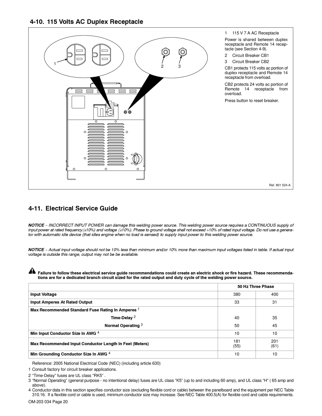 Miller Electric XMT 456CV, XMT 456 CC Volts AC Duplex Receptacle, Electrical Service Guide, Hz Three Phase, Input Voltage 