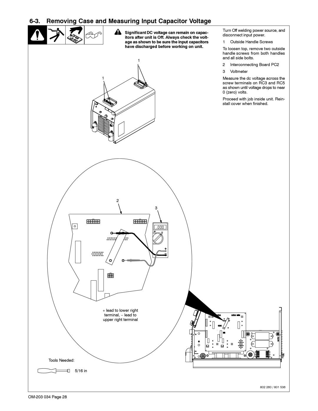 Miller Electric XMT 456CV, XMT 456 CC manual Removing Case and Measuring Input Capacitor Voltage, Tools Needed 