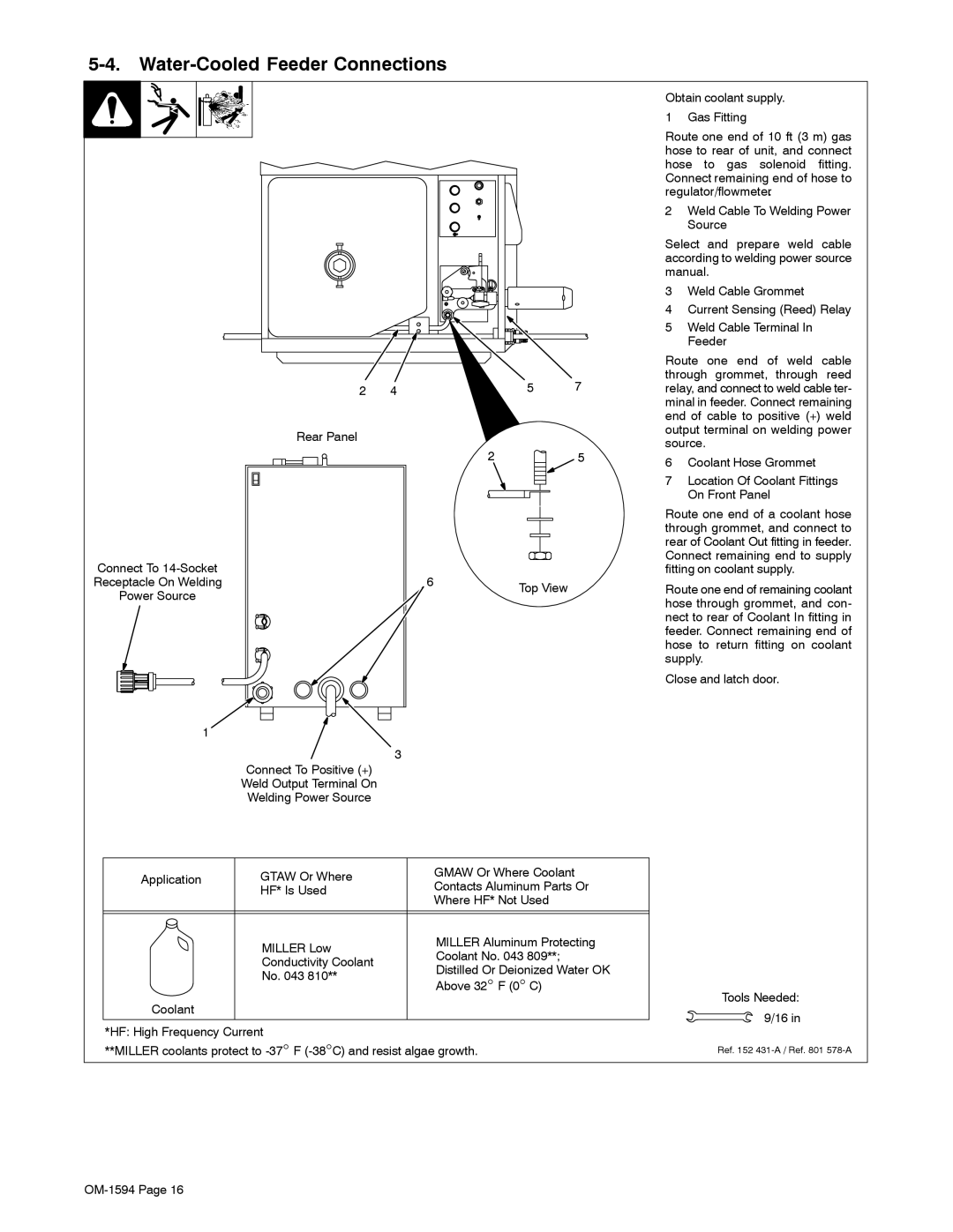 Miller Electric XR Control manual Water-Cooled Feeder Connections 