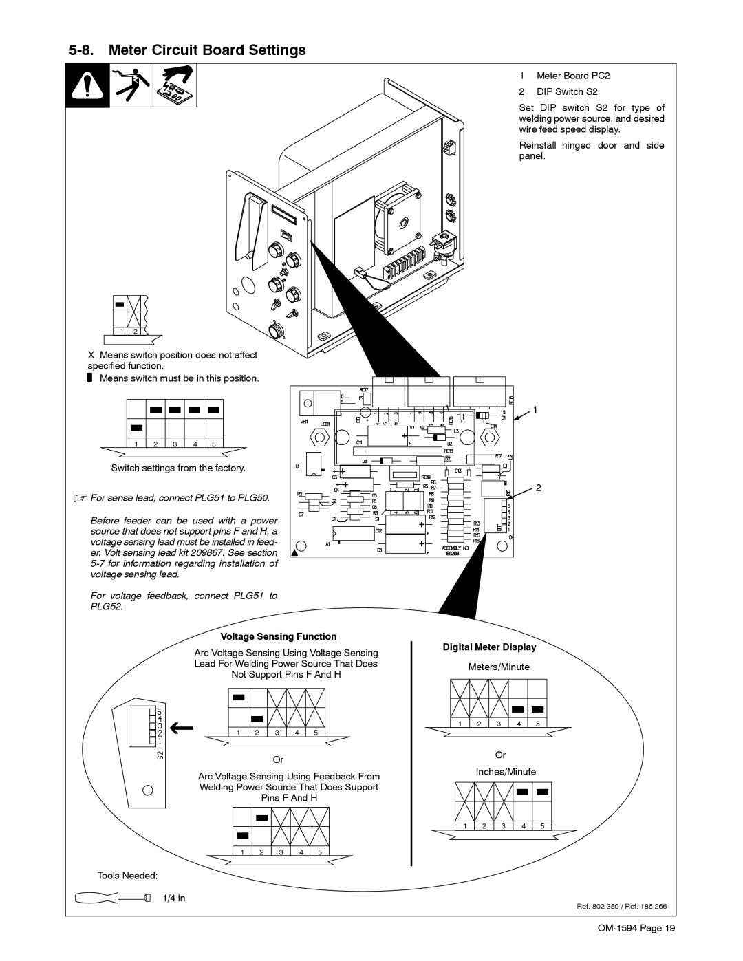 Miller Electric XR Control manual Meter Circuit Board Settings, Voltage Sensing Function, Digital Meter Display 