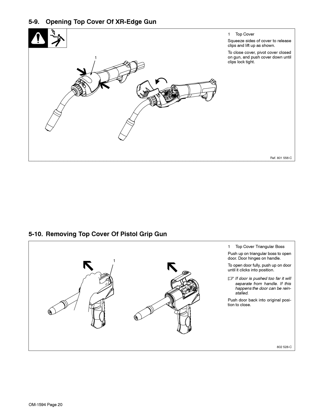 Miller Electric XR Control manual Opening Top Cover Of XR-Edge Gun, Removing Top Cover Of Pistol Grip Gun 