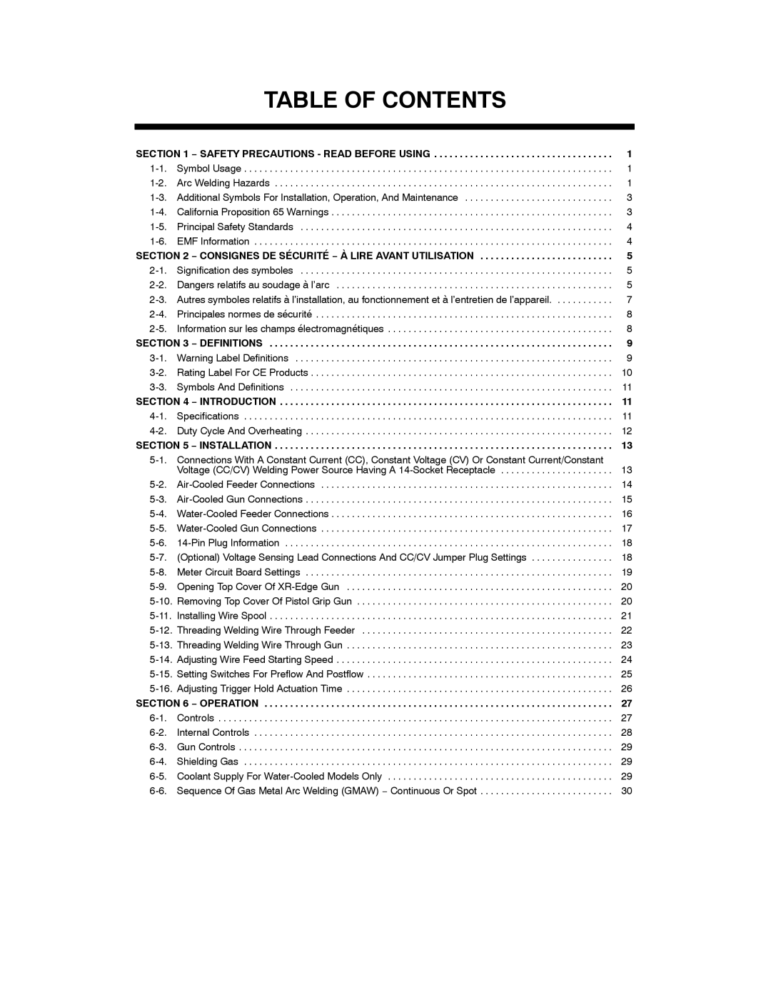 Miller Electric XR Control manual Table of Contents 