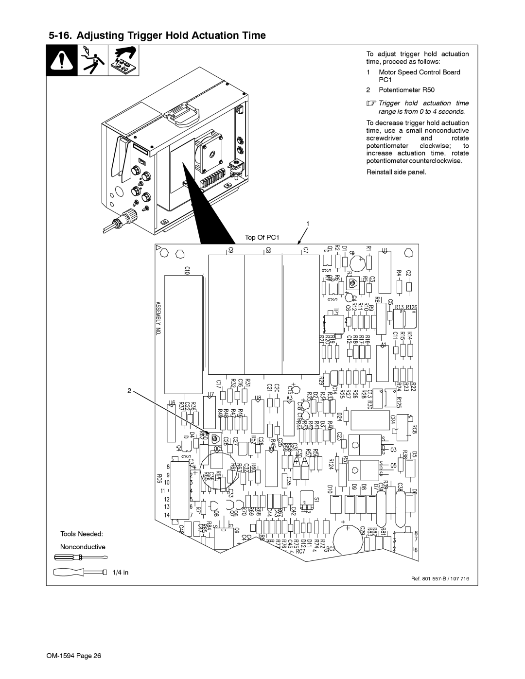 Miller Electric XR Control Adjusting Trigger Hold Actuation Time, Trigger hold actuation time range is from 0 to 4 seconds 