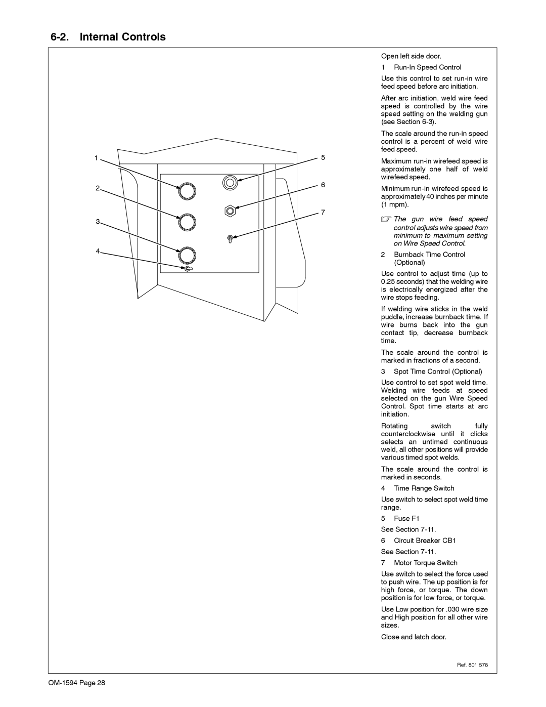 Miller Electric XR Control manual Internal Controls, Gun wire feed speed 