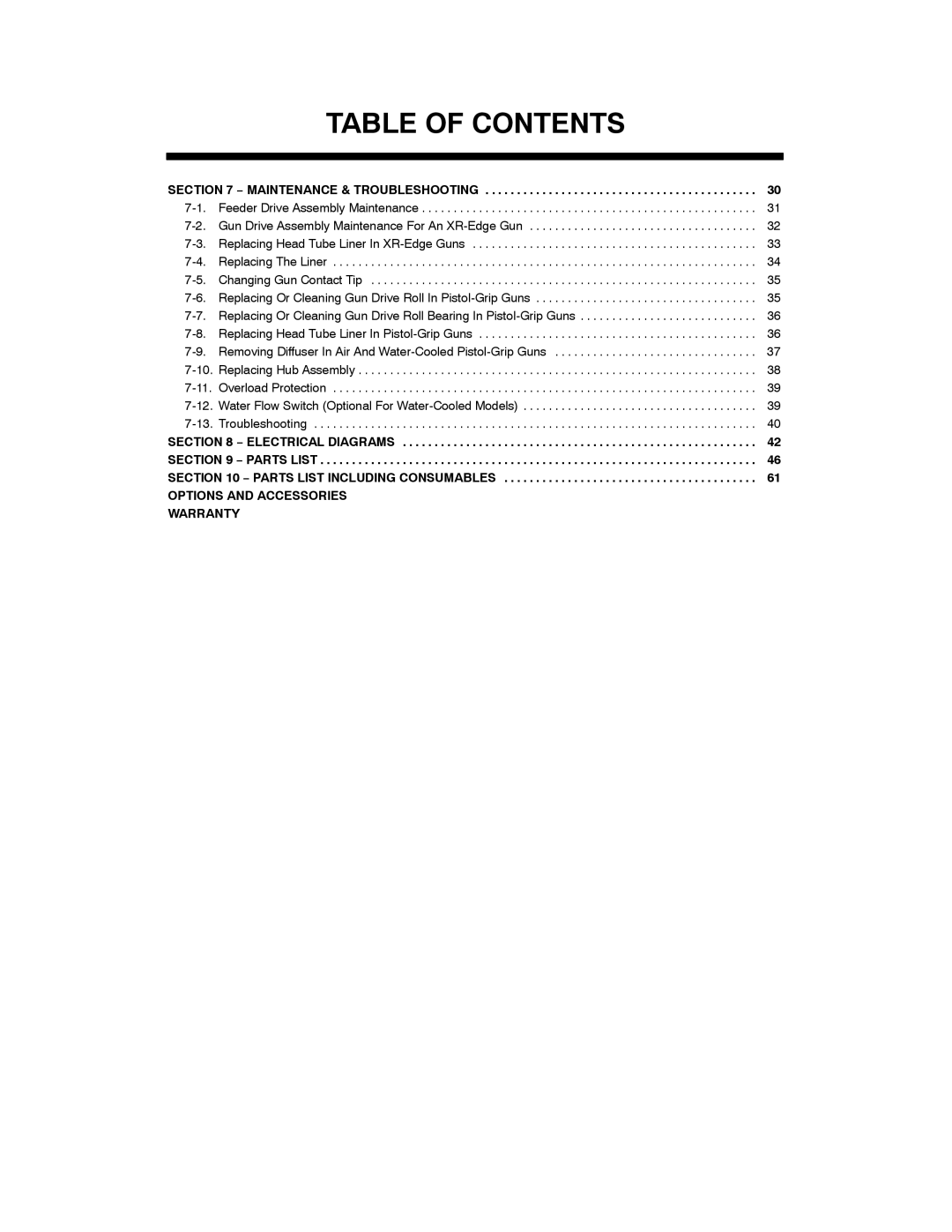 Miller Electric XR Control manual Options and Accessories Warranty 