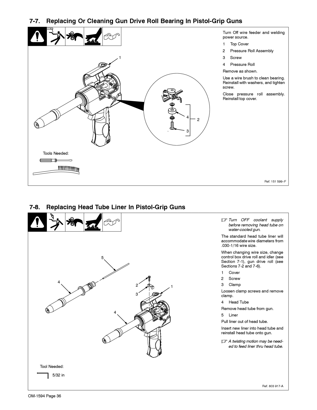 Miller Electric XR Control manual Replacing Head Tube Liner In Pistol-Grip Guns 