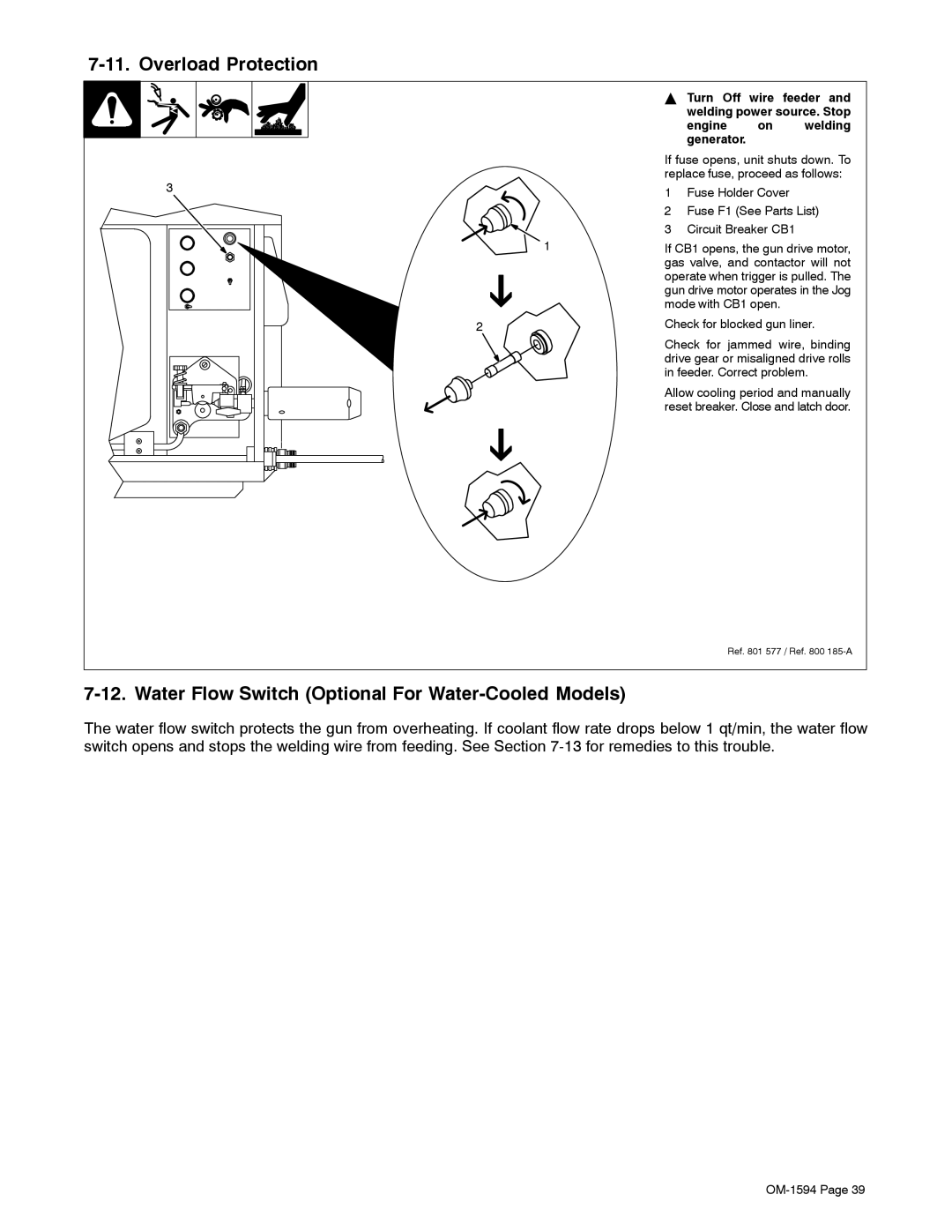 Miller Electric XR Control manual Overload Protection, Water Flow Switch Optional For Water-Cooled Models, Turn Off Wire 