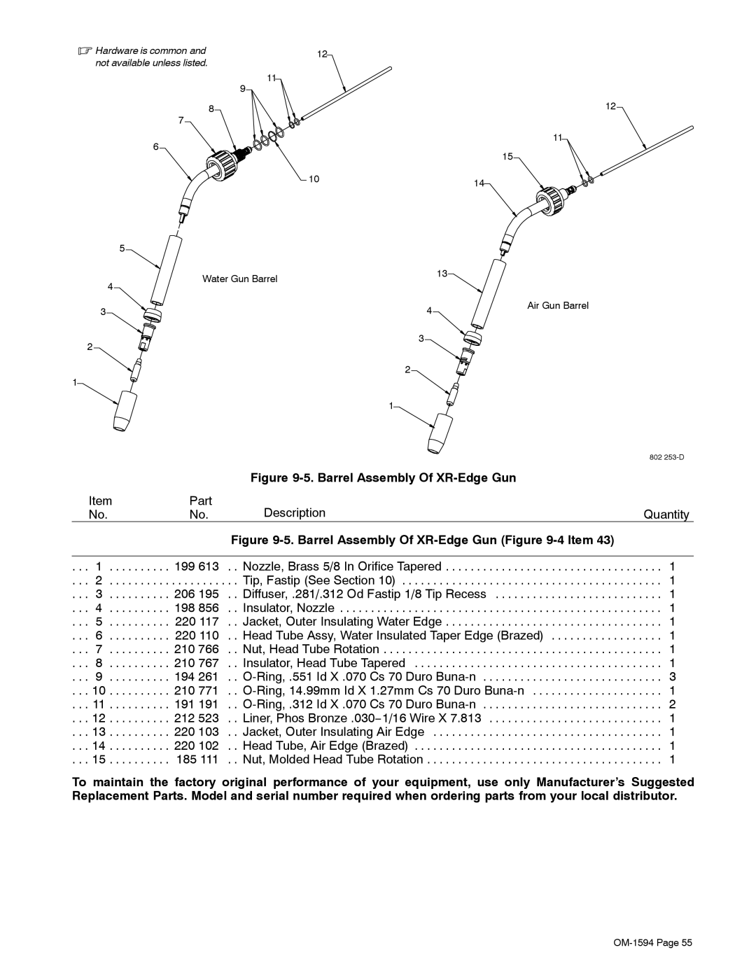 Miller Electric XR Control manual Barrel Assembly Of XR-Edge Gun 