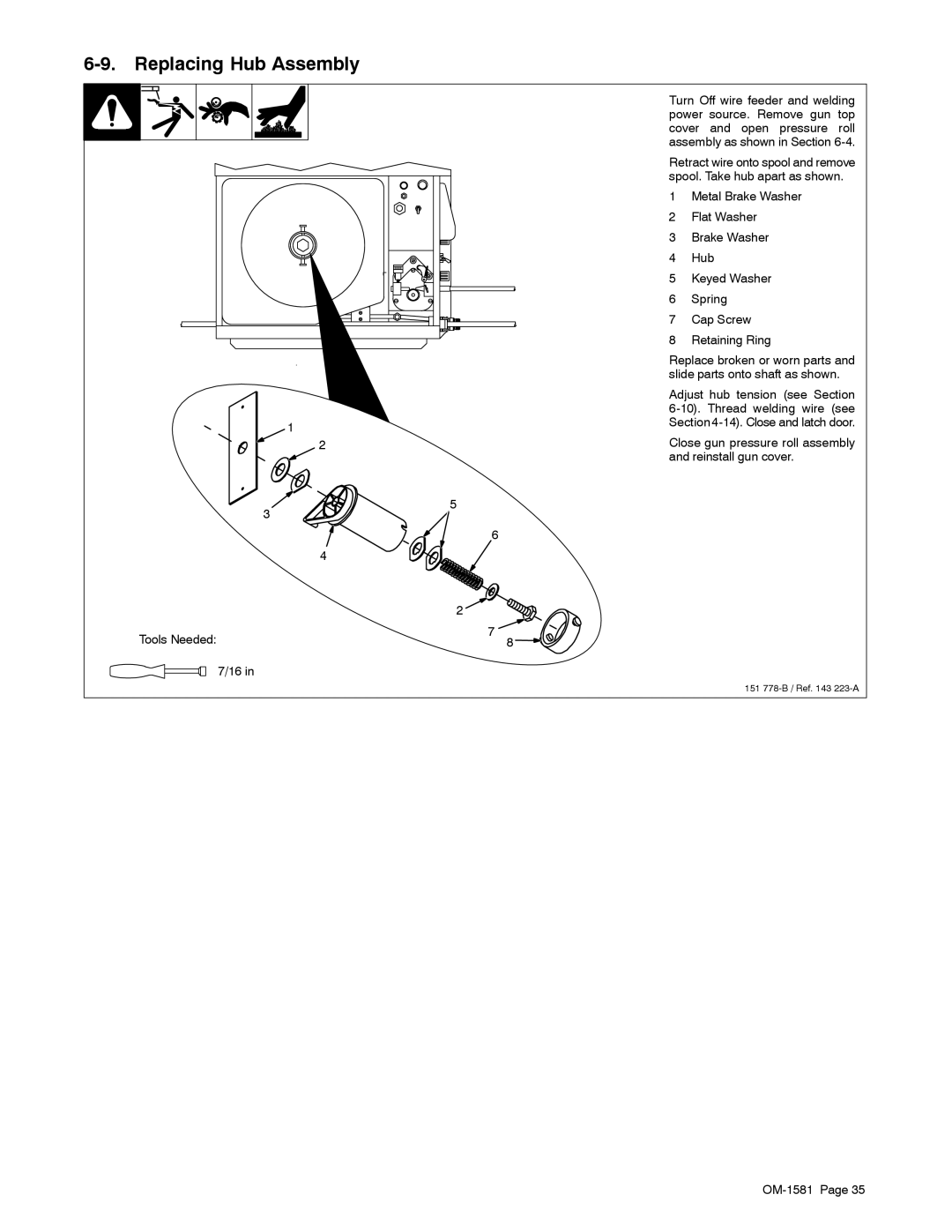 Miller Electric XR A, XR W manual Replacing Hub Assembly, Close gun pressure roll assembly and reinstall gun cover 