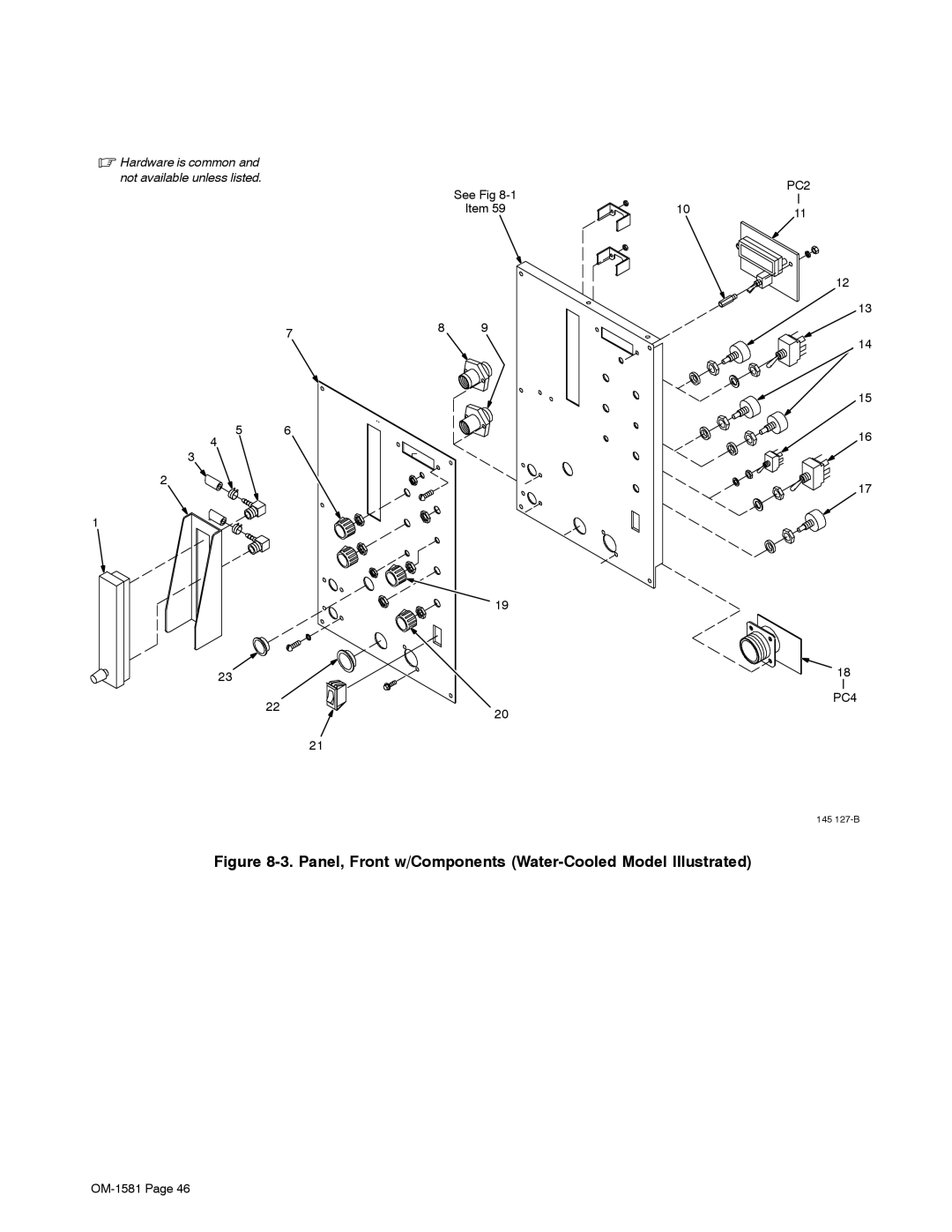 Miller Electric XR W, XR A manual Panel, Front w/Components Water-Cooled Model Illustrated 