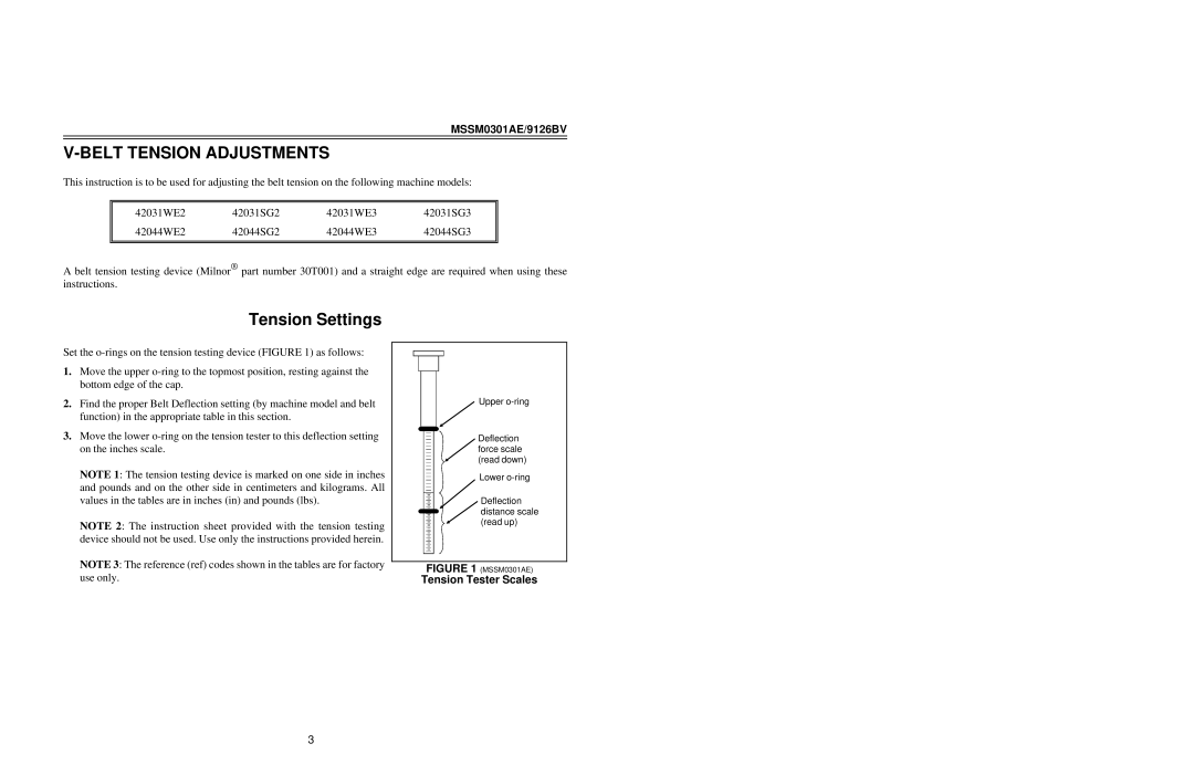 Milnor K28 0010, K36 0005R manual Belt Tension Adjustments, MSSM0301AE/9126BV 