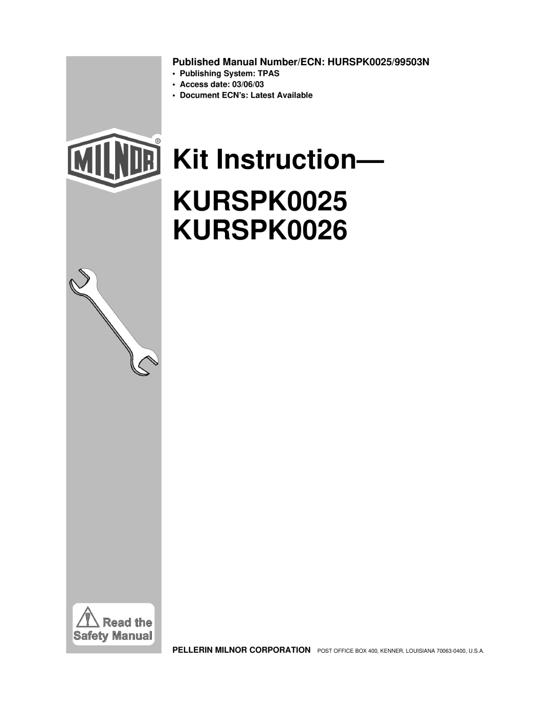 Milnor manual KURSPK0025 KURSPK0026 