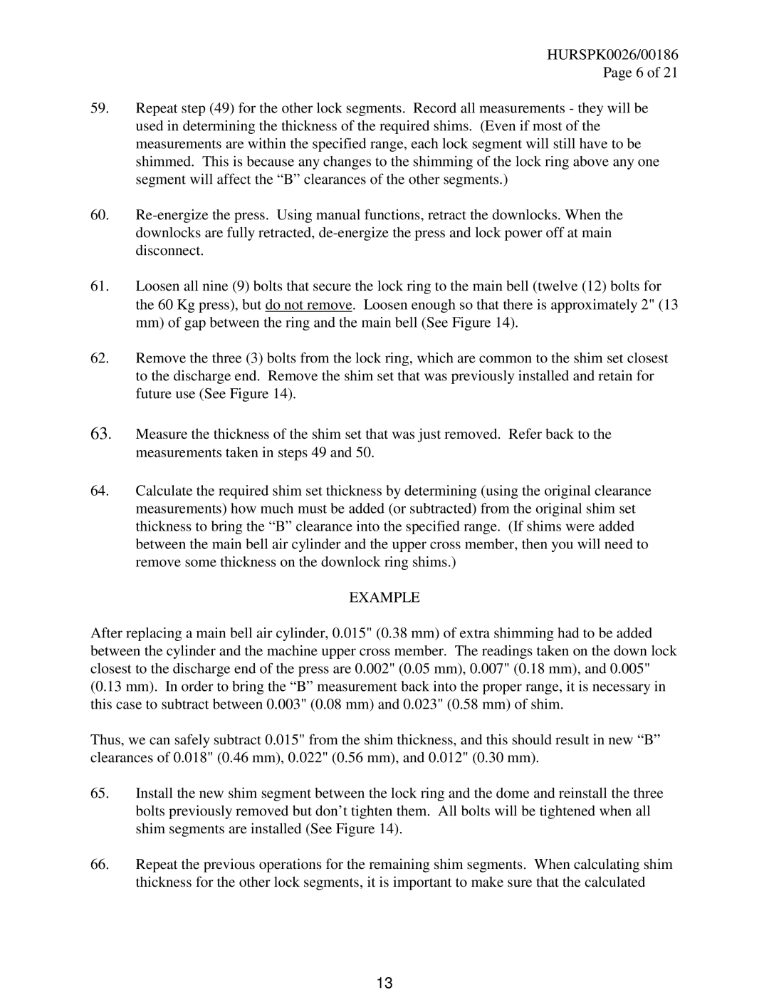 Milnor KURSPK0025, KURSPK0026 manual Example 