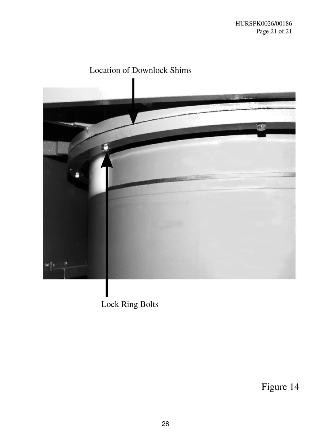 Milnor KURSPK0026, KURSPK0025 manual Location of Downlock Shims Lock Ring Bolts 