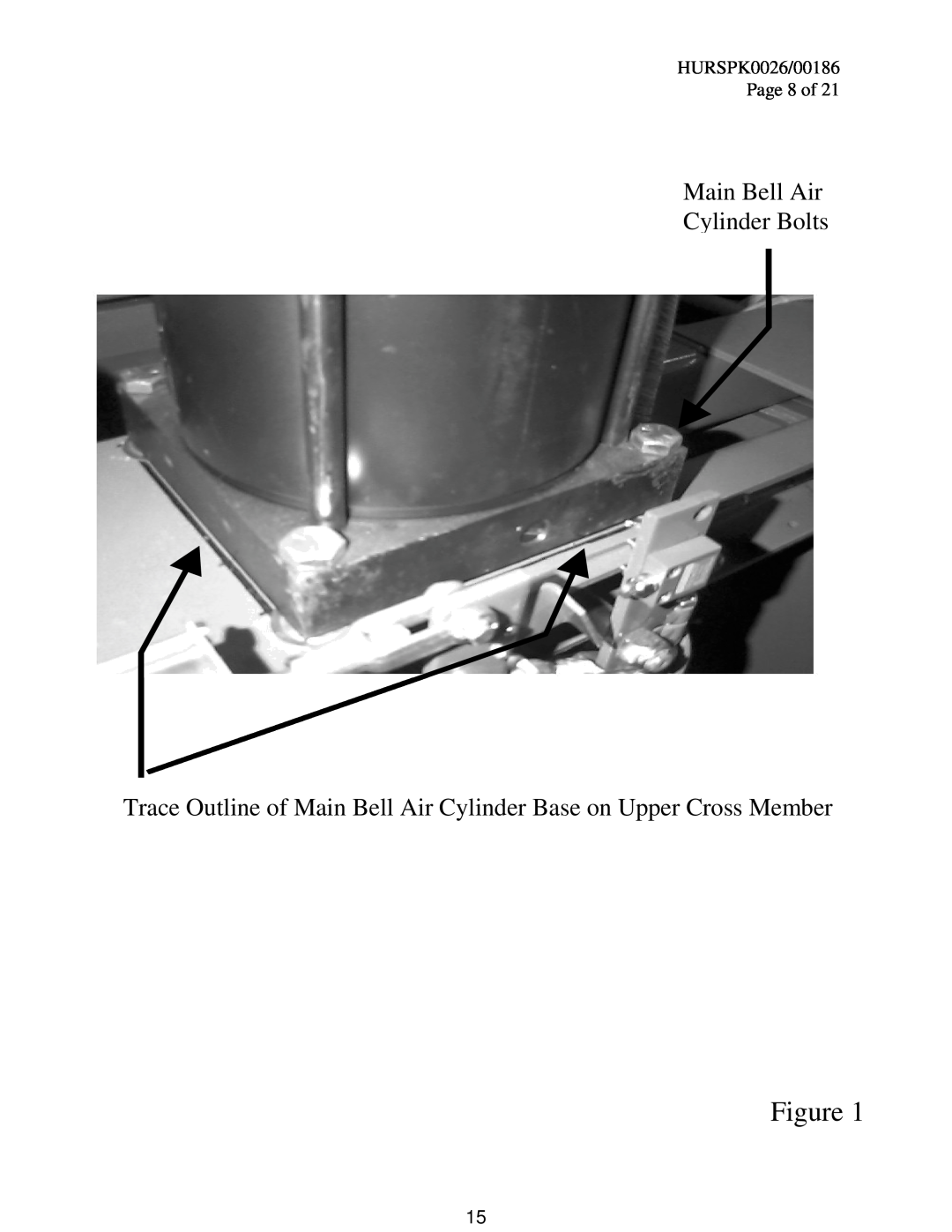 Milnor KURSPK0025 manual Main Bell Air Cylinder Bolts, Trace Outline of Main Bell Air Cylinder Base on Upper Cross Member 
