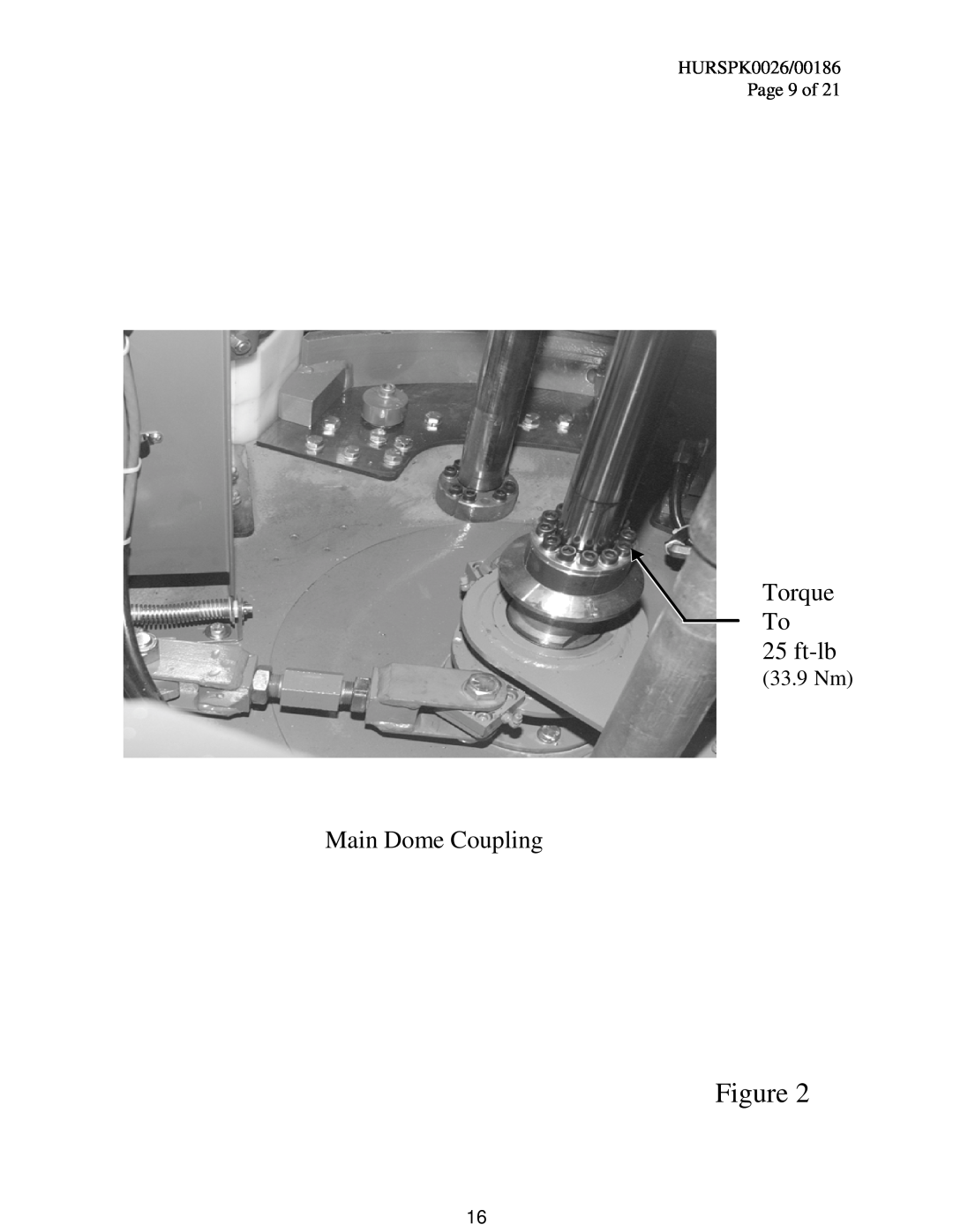 Milnor KURSPK0026, KURSPK0025 manual Torque To 25 ft-lb, Main Dome Coupling, 33.9 Nm 