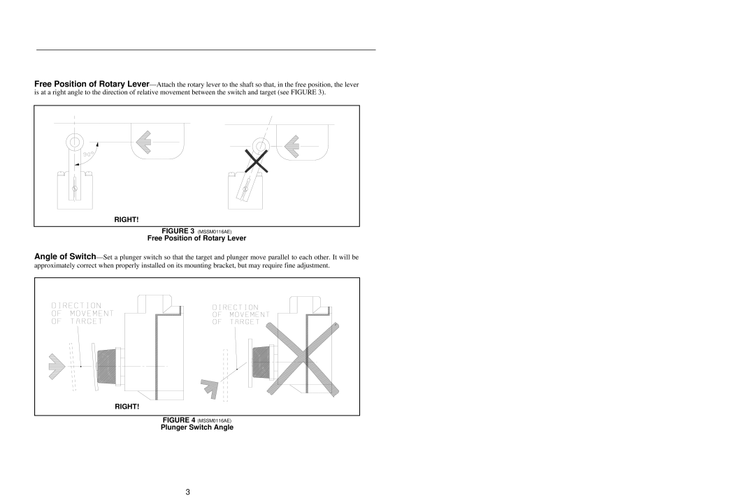 Milnor KURSPK0025, KURSPK0026 manual Right, ÎFree Position of Rotary Lever, Plunger Switch Angle, ÎFIGURE 3 MSSM0116AE 