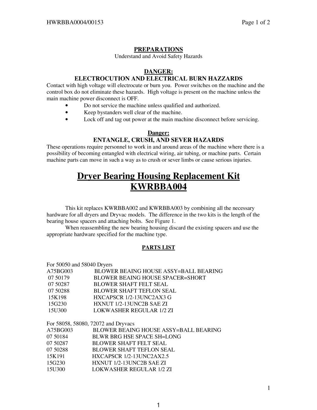 Milnor KWRBBA004 manual 