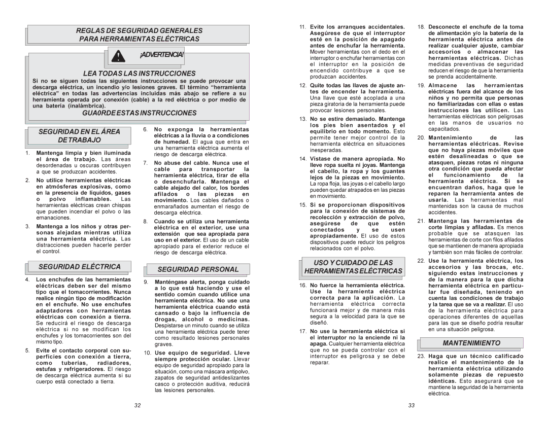 Milwaukee 0302-20 manual GUA0RDEESTASINSTRUCCIONES, Seguridad EN EL Área Detrabajo, Seguridad Eléctrica, Seguridad Personal 