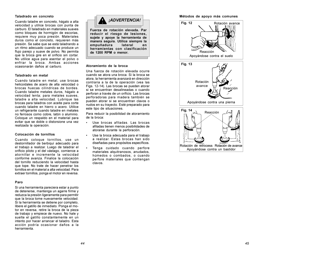 Milwaukee 0202-20, 0300-20, 0302-20, 0299-20 manual Taladrado en concreto, Taladrado en metal, Colocación de tornillos, Paro 