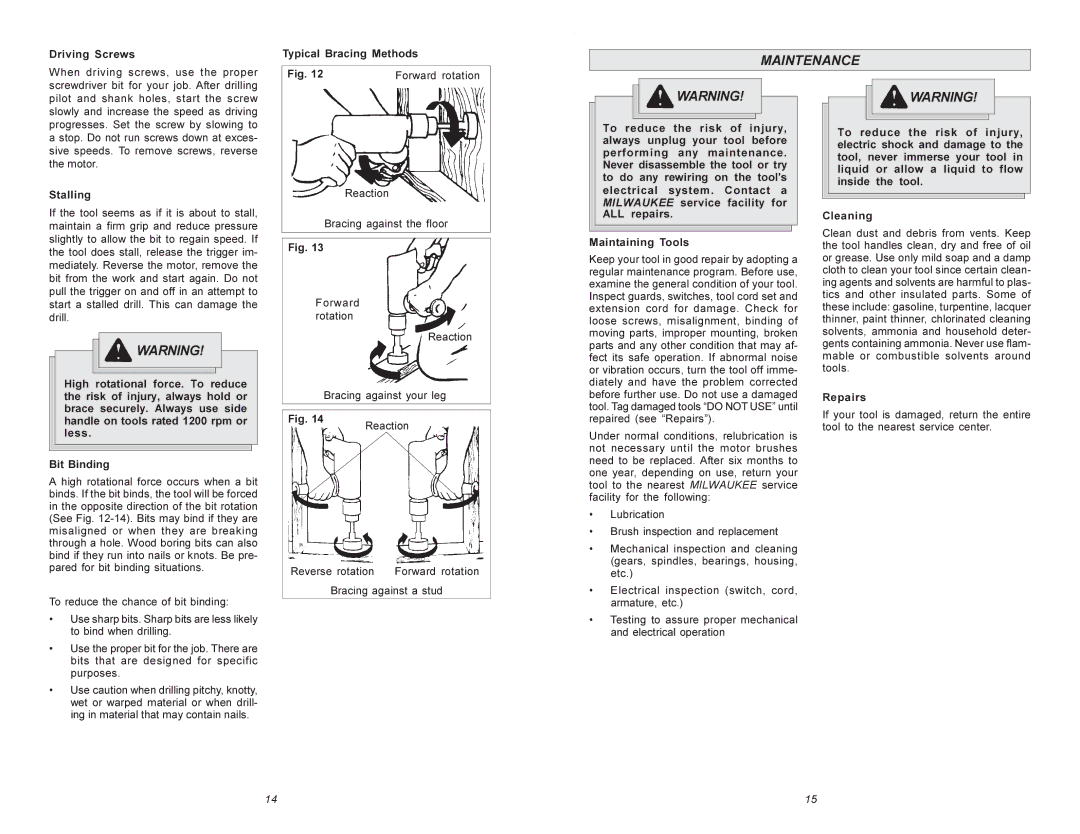 Milwaukee 0300-20, 0302-20, 0299-20, 0100-20, 0101-20, 0200-20, 0201-20, 0202-20 manual Maintenance 